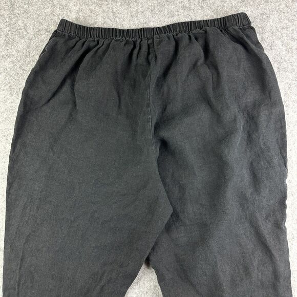 FLAX Linen Pants Women Medium Black Flowy Lagenlook Quiet Luxury Coastal Pull On - Picture 7 of 15